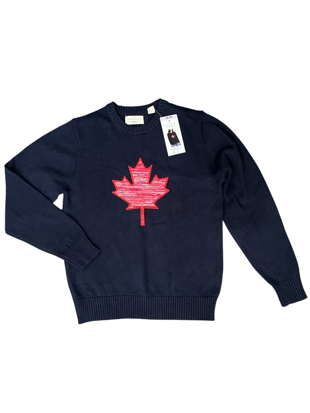 NWT Original Weatherproof Vintage 100% Cotton Canada Sweater Red and Blue - Picture 2 of 10